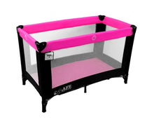 (x6 Units) iSafe Rest & Play Luxury Travel Cot/Playpen - Raspberry (Black/Pink) 120 cm x 60 cm